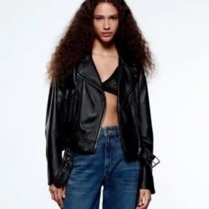 Zara Black Biker Leather Jacket